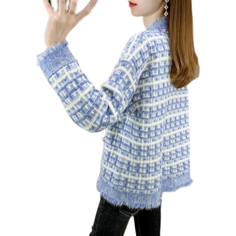 

19995 (small room 1, No.1 middle) real photo of cardigan with rough edge and check pocket 52