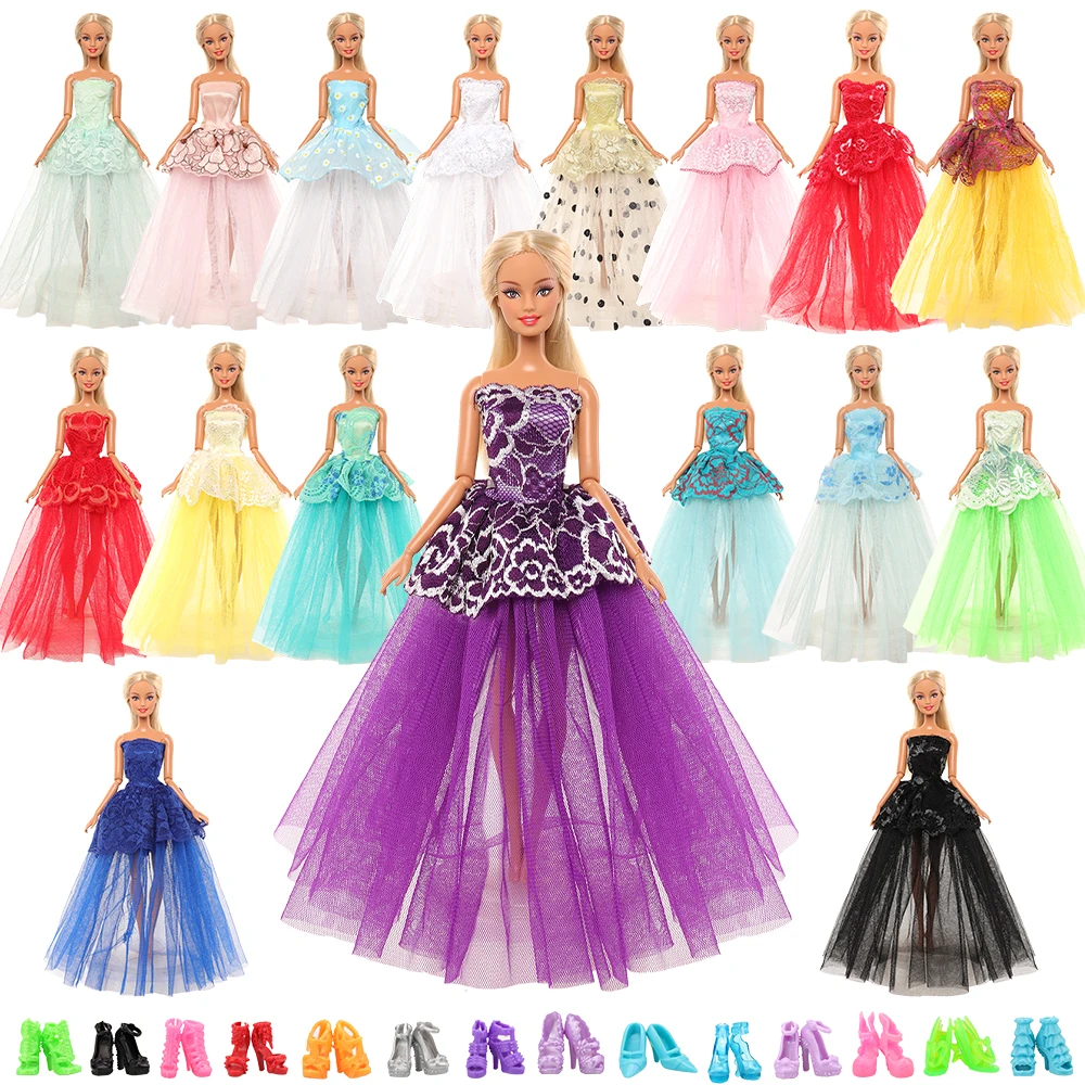 

Fashion Baby Kids Toys For Barbie Clothes 4 Doll Dress + 5 Shoes Kawaii Doll Accessories Birthday Gift Present Tutu Dress Game