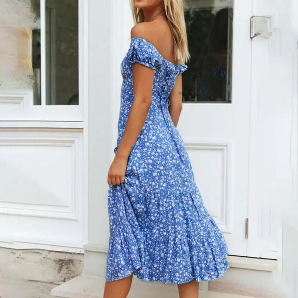 

Off Shoulder Print Lacing Slim Summer Midi Dress Sundress Ladies Beach Dress Plus Size Summer Casual Loose Dresses Vestidos
