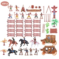 45pcs plastic indian model figures toy horse tent totem wild west cowboy miniature playset kids children gift soldier set toys