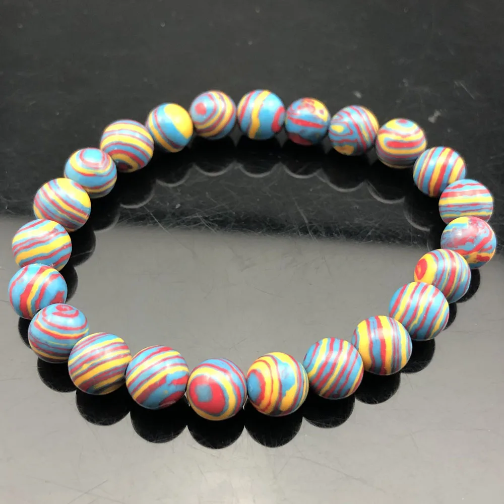 Colorful Malachite Натуральная чакра из бисера рок браслет для мужчин 8 мм натуральный камень Лава тигровый глаз матовый черный оникс бусины из лечебных камней очарование Йога женские ювелирные изделия - Окраска металла: Colorful Malachite
