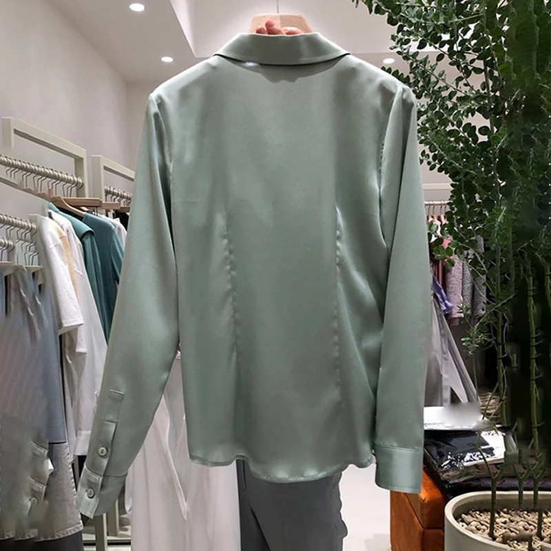 

SHENGPALAE temperament single button blouse women's spring 2021 new Lapel loose solid color Long Sleeve minimalist Shirt 5C209