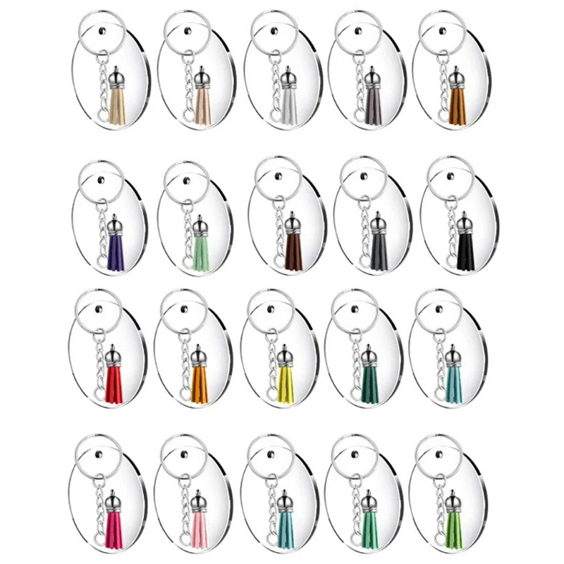 

48 Pcs Acrylic Keychain Blanks with Key Rings Round Clear Discs Circles Tassel