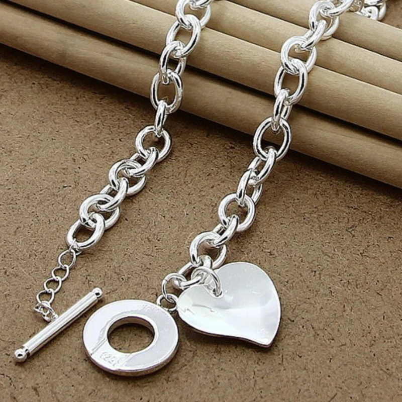 

925 Sterling Silver Chain Double Heart Romantic Sweet Necklace Women's Party Engagement Wedding Gift Fashion Jewelry