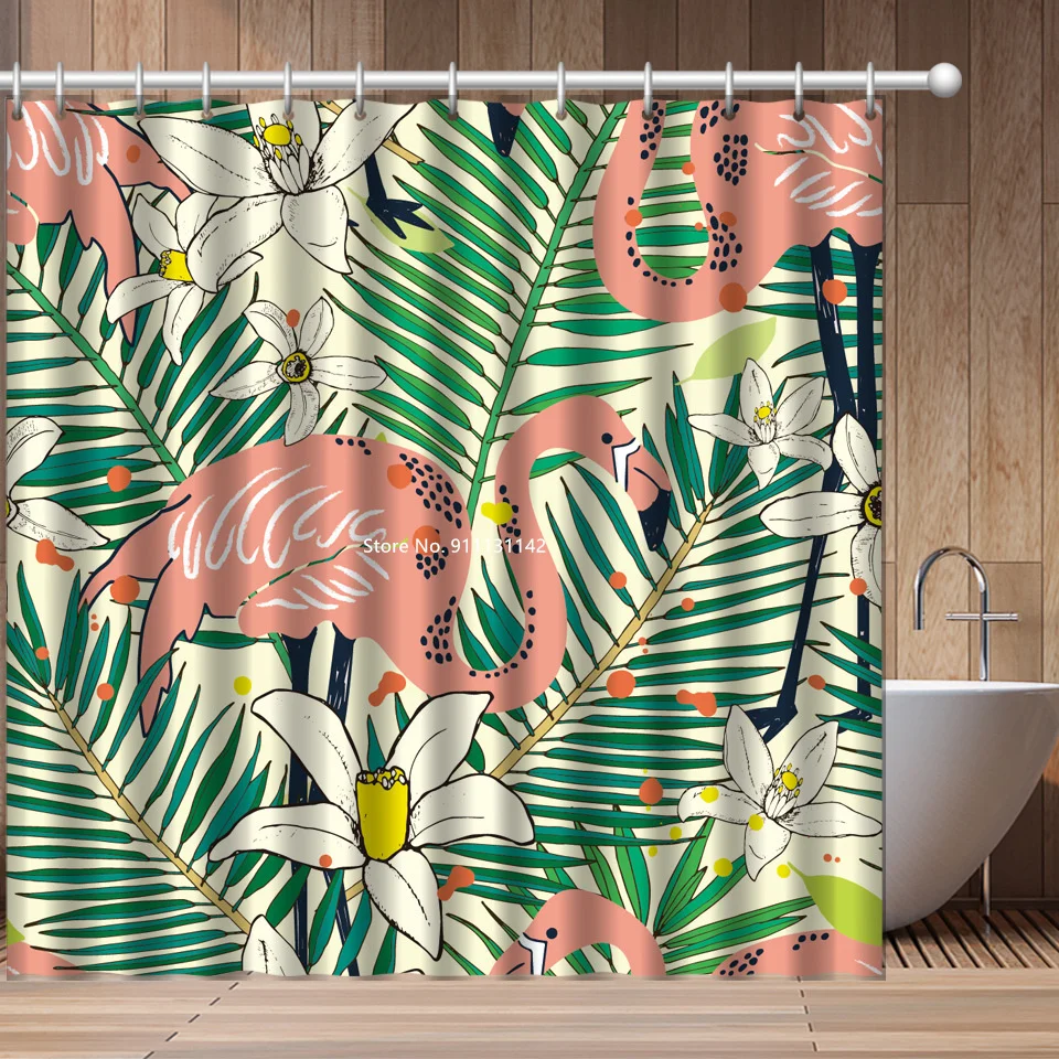 

Creative 3D Digital Printing Waterproof and Mildewproof Multi-functional Shower Curtain with Flamingo Design