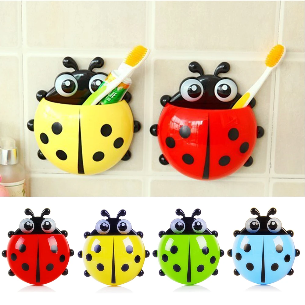 ladybug sucker children kids toothbrush holder suction hooks toothbrush wall suction bathroom sets bathroom gadgets accessories free global shipping