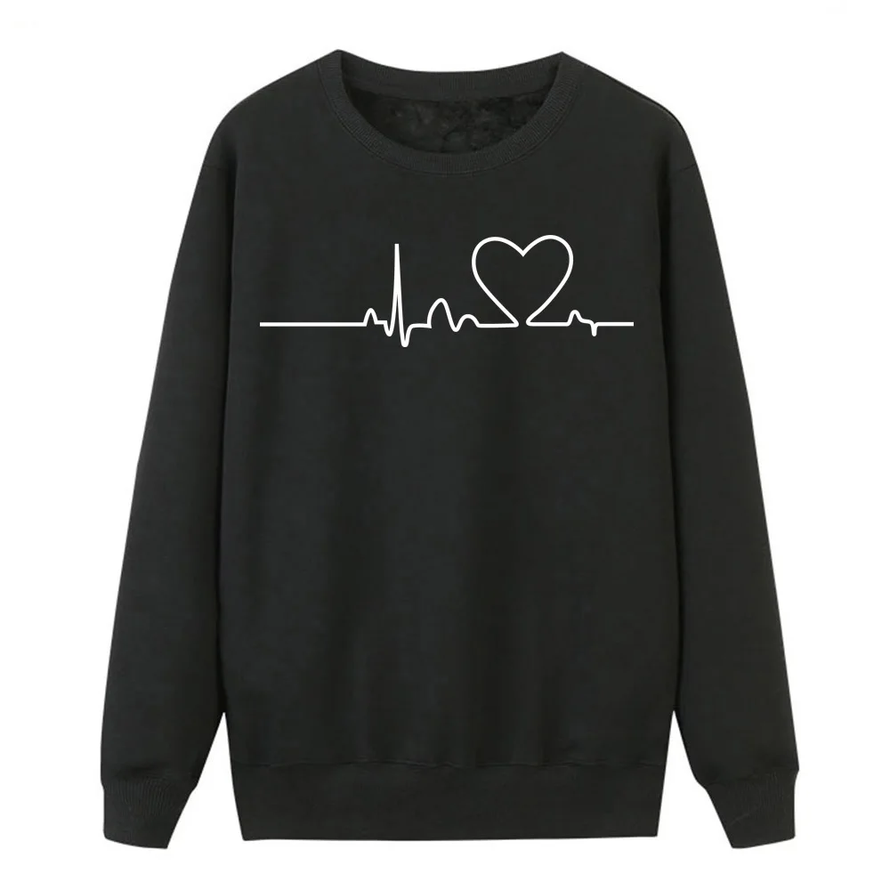 Heartbeats Kawaii Новые простые Стильные толстовки женские флисовые весенние зимние повседневные Пуловеры горячая Распродажа милые свободные толстовки - Цвет: black 5