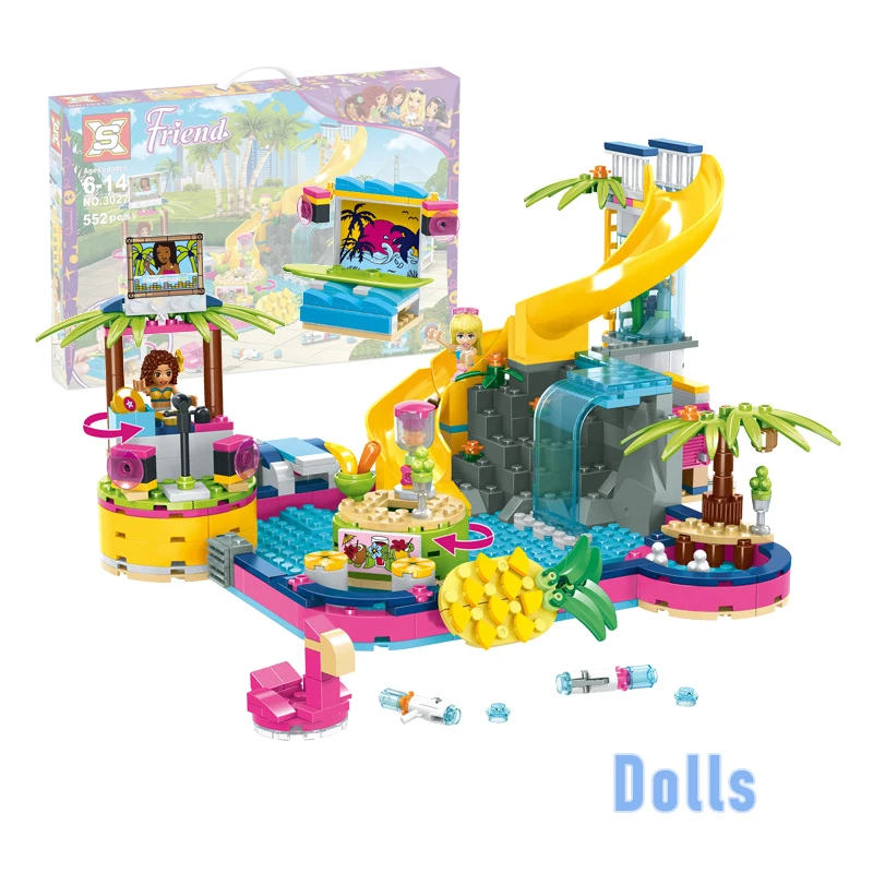 

552Pcs Girl Series Swimming Pool Party Building Blocks Compatible Heartlake City Friend Series Kid Toys Gift