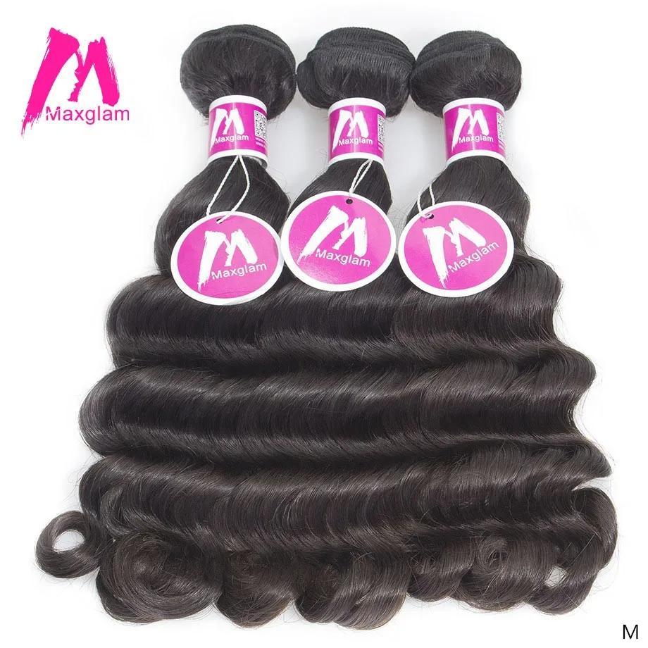 Накладные волосы Maxglam перуанские натуральные свободные длинные 3 пучка|extensions