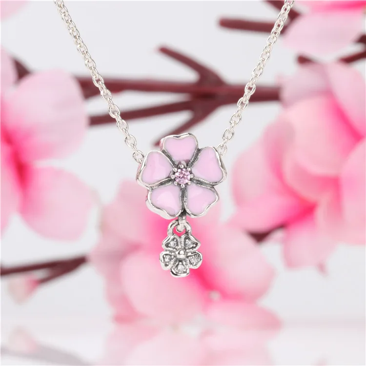 

Amaia Authentic S925 Sterling Silver Pink Poem Flower Blooming Enamel Plum Blossom Charm Fit Original Bracelets Women Jewelry