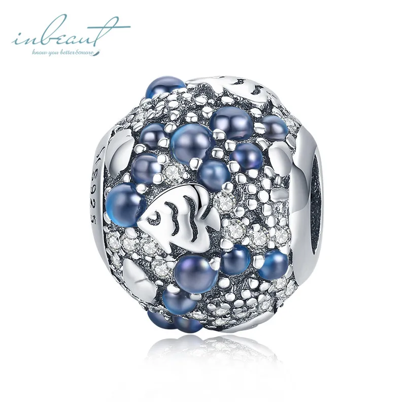 S925 серебро fit Pandora браслет милый морской бусины в виде рыбок 925 Синий Циркон подводная лодка коралловые Подвески для DIY ювелирные изделия подарок