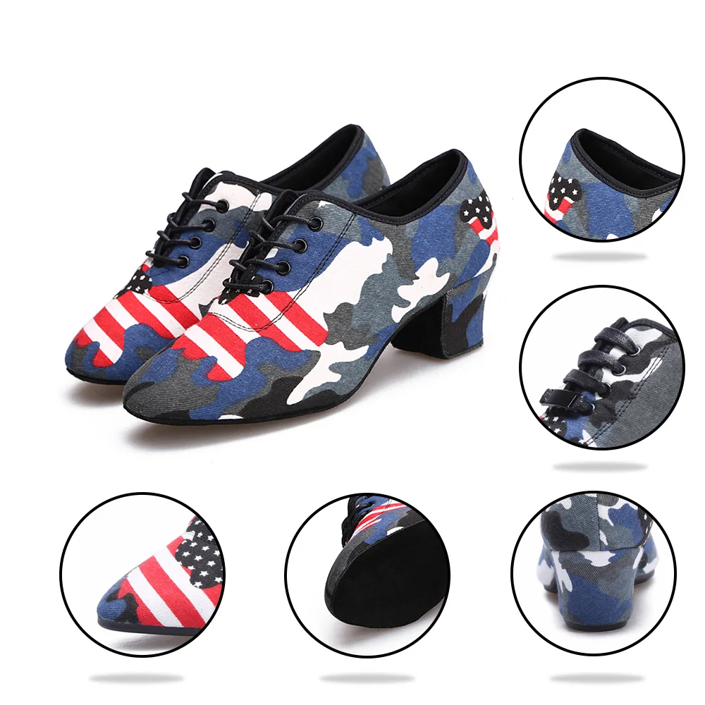 2022 New Fashion Camouflage Cloth Women's Latin Dance Shoes Tango Ballroom Dancing Shoes Breathable Salsa Dance Shoes HROYL