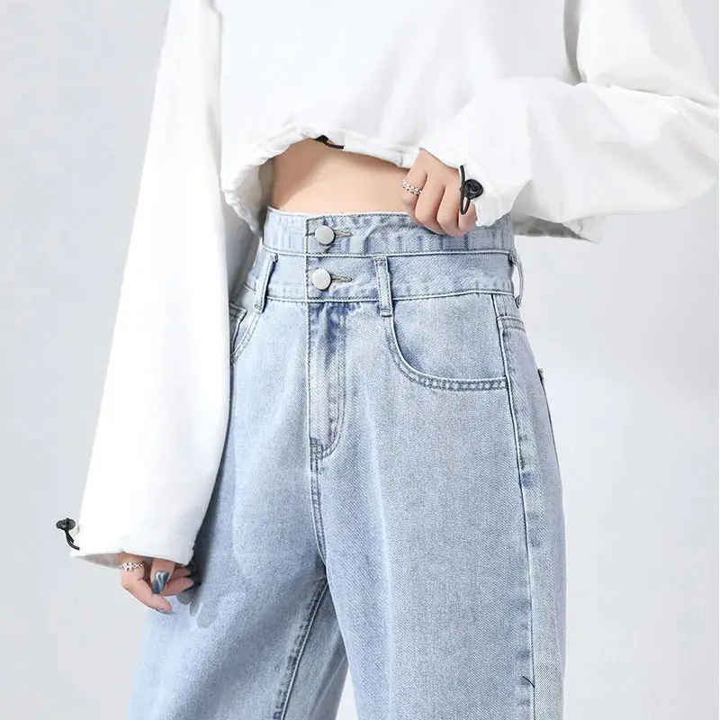 

Vintage Loose Jeans For Women High Waist Stretch Wide Leg Femme Trousers Casual Comfort Denim Mom Pants Straight Baggy Jeans