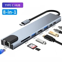8 in 1 type c hub usb 2 0 3 0 pd charge docking station j45 tf sd reader hdmi compatible adapter splitter for mackbook laptop