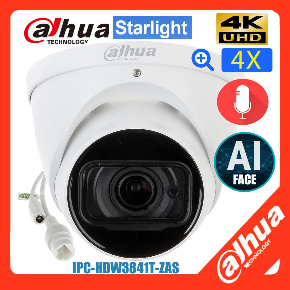 

mutil language Dadua AI face IP Camera 8MP 4k POE IPC-HDW3841T-ZAS 2.7–13.5mm Varifocal Lens H.265 IR 60m Starlight night vision