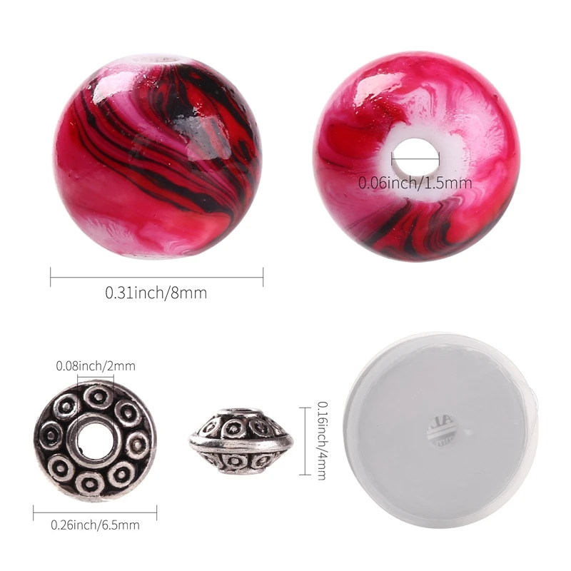 

500Pcs Acrylic Beads for Jewelry Making Loose Beads in Ink Patterns with 50Pcs Spacer Beads and Crystal String