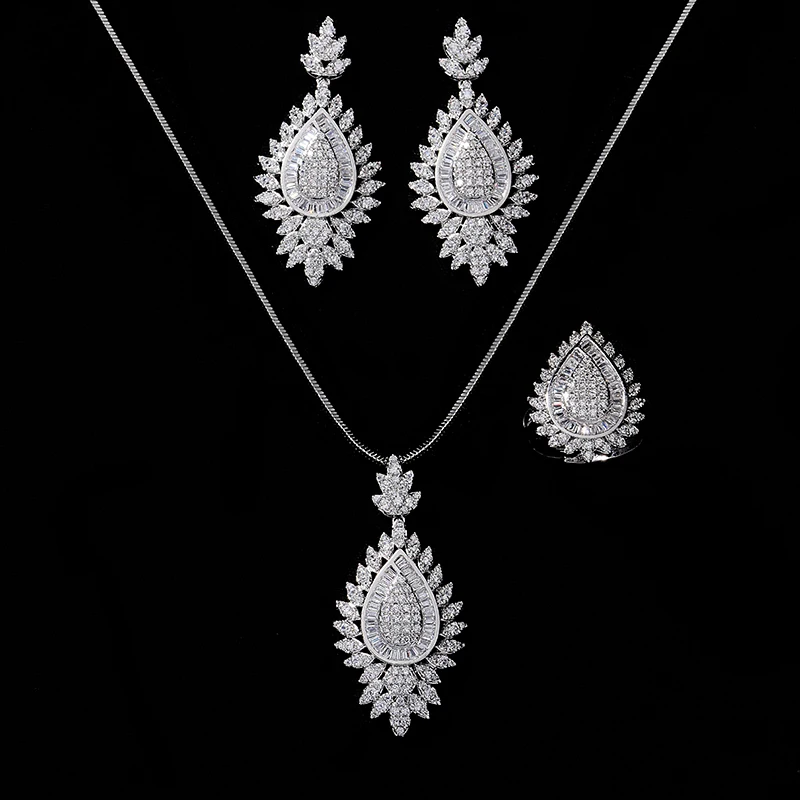 

Jewelry Sets HADIYANA Vintage Delicate Women Wedding Bridal Necklace Earrings And Ring Zirconia Set CNY0102 Conjunto De Joyas