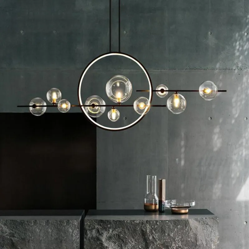 

Подвесной светильник, круглый светодиодный светильник, длинный черный столб, подвесной светильник для столовой, теплый/холодный белый, под...