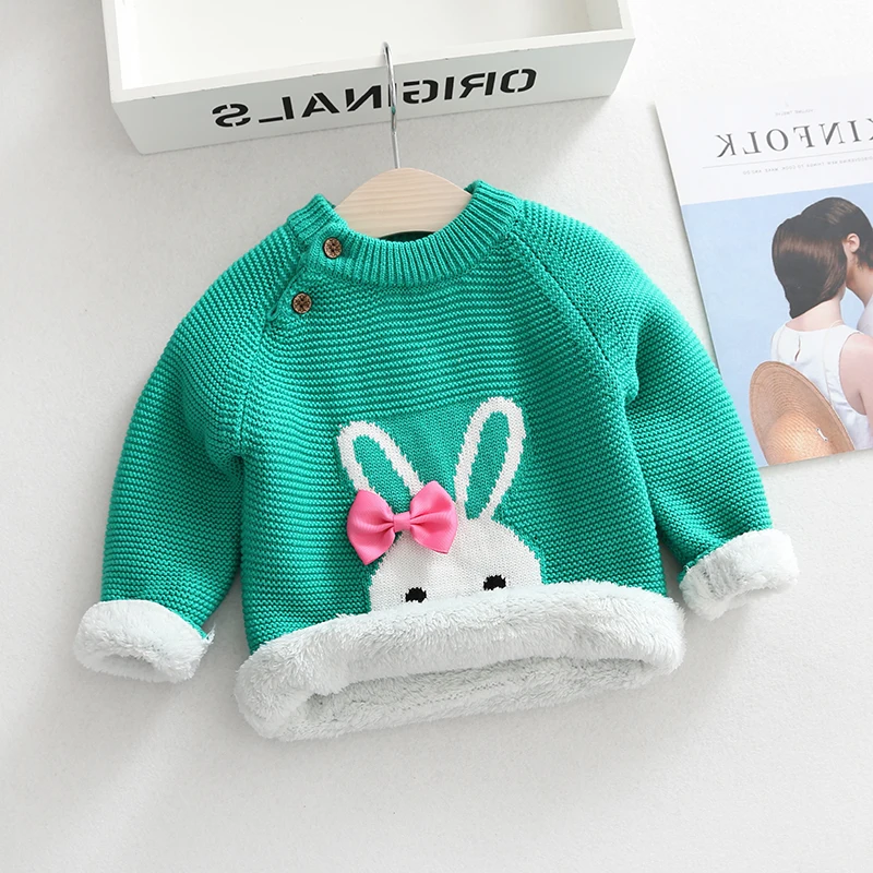 

Winter Warm Kids Clothing Toddler Infant Sweater for Babe Girls Boys Cartoon Rabbit Plush Pullovers Children's Solid Sweaters