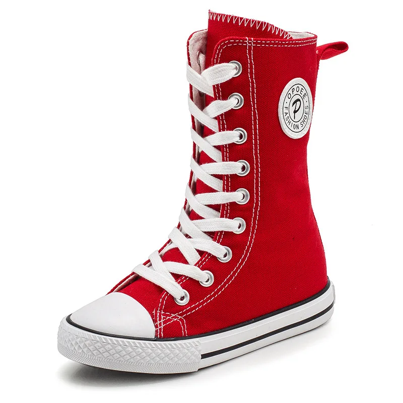 Autumn Canvas Shoes Girl Boots 2020 High-top Boys Boots Casual Shoes White/red/black Student Sneaker Lace Up Fashion Boot E06027 images - 6