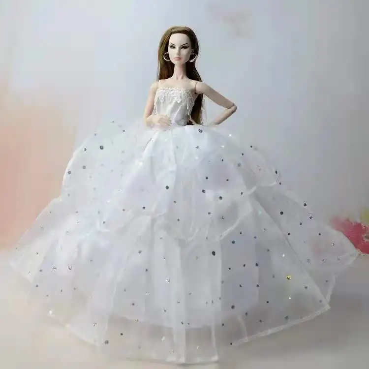 

11.5" White Sequin Wedding Dress For Barbie Doll Outfits 1/6 BJD Doll Clothes for Barbie Dollhouse Accessories Kids & Baby Toys