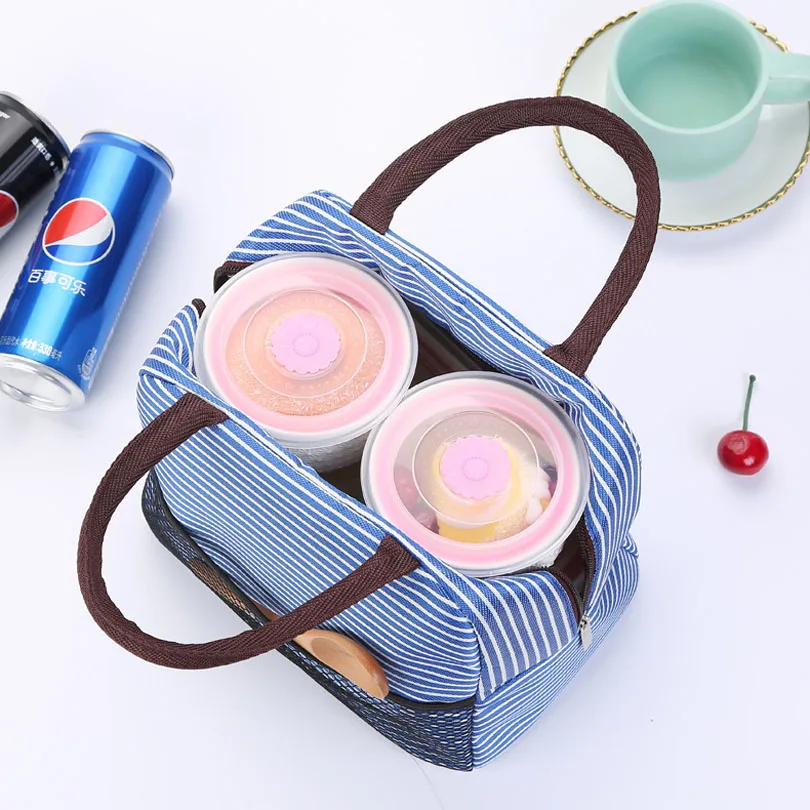 Утолщенная сумка Bento Водонепроницаемая женская сумка с рисовым Теплоизоляционный чехол сумка большие полосы Термосумка для пищи
