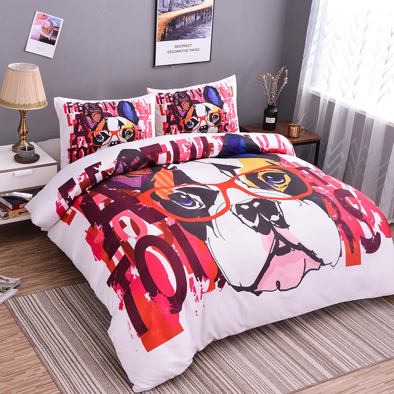 

3D Duvet Cover Colorful Cute Dog Bedding Set Pug Animals for Kids Children Bedroom AU/US/EU Sizes Christamas Gifts Twin Double