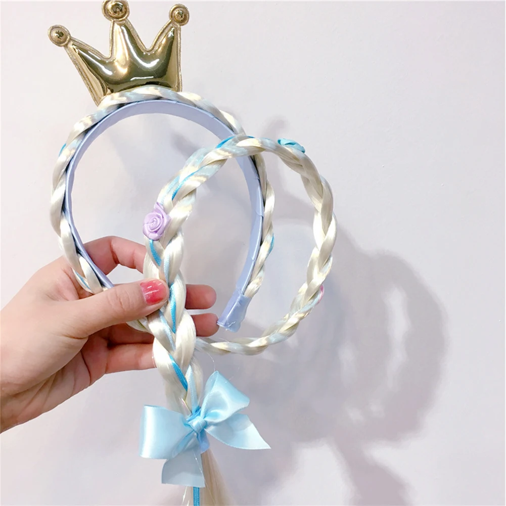 Kids Girls Multi-occasional Attractive Stylish Convenient Princess Crown/Snowflake Braided Wig Hair Hoop Headband Costume Prop | Мать и