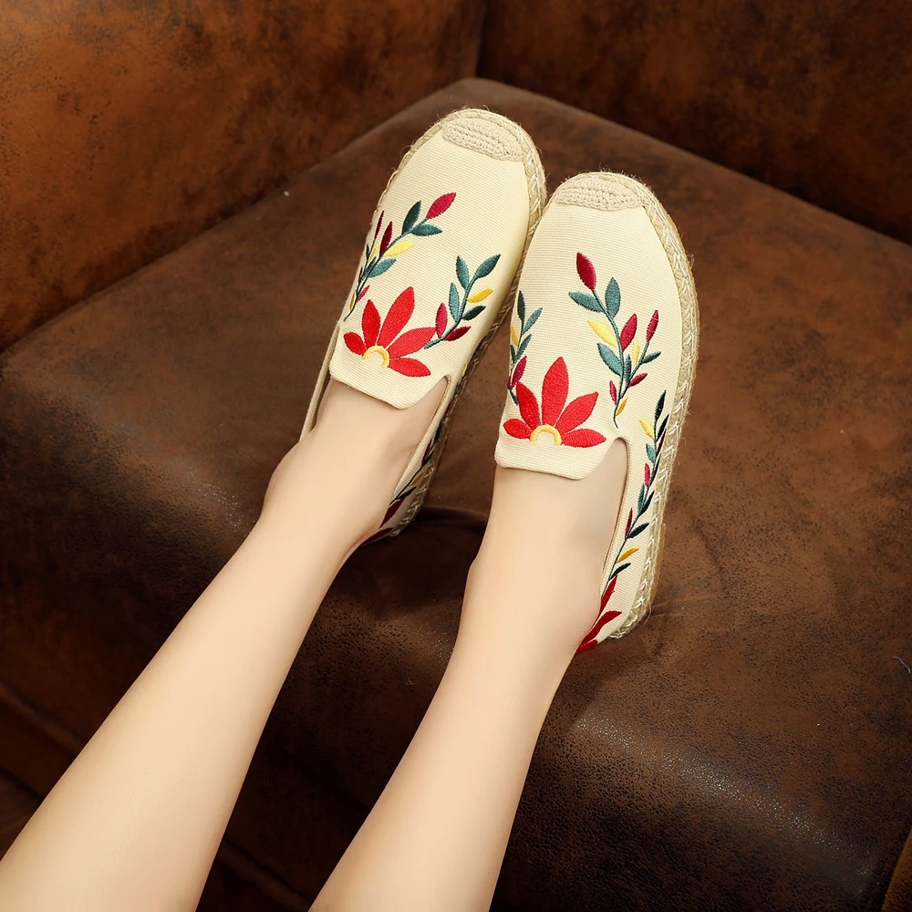 Женские холщовые эспадрильи Veowalk с вышивкой обувь на плоской подошве ручной