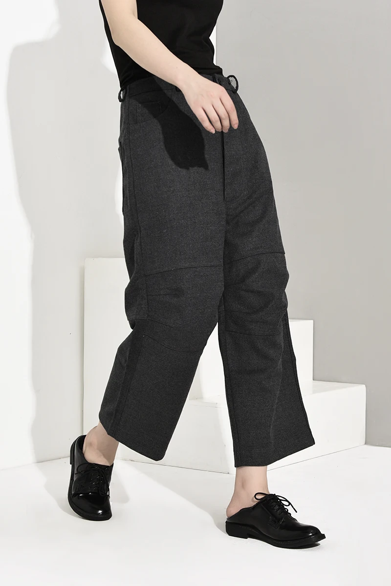 Женские брюки LANMREM серые с высокой талией до колена свободные YA77402 | Женская