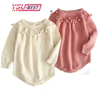 autumn spring new born baby clothes girls knit rompers baby infant balls tassels clothes knitted sweater toddlet kids jumpsuit