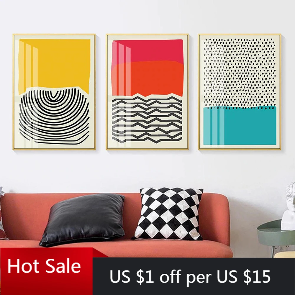 

Abstract Modern Multicolored Red Blue Geometric Canvas Painting Wall Art Decor Picture Print Gallery Poster Aesthetic Room Decor