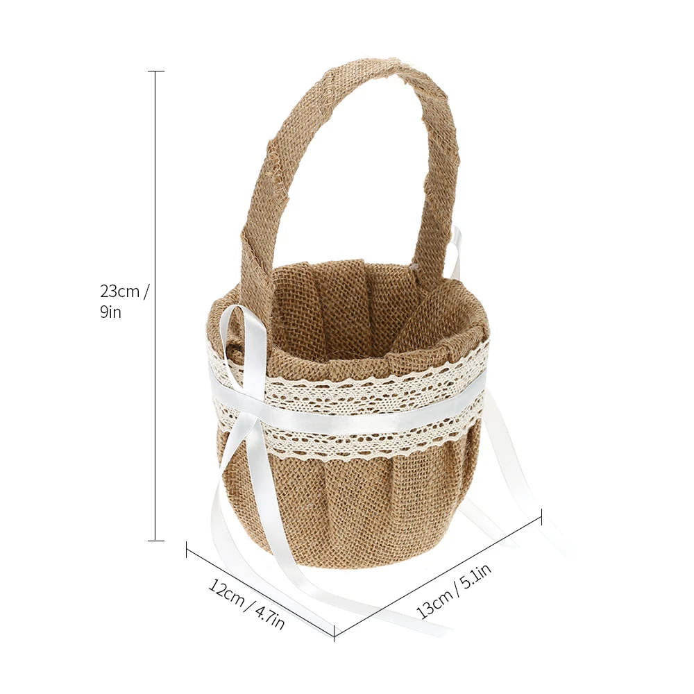 Горячая Ретро джутовая Мешковина кружевная Свадебная Цветочная корзина