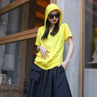 womens short sleeved t shirt summer new bright yellow zip up hoodie fashion casual short sleeved t shirt
