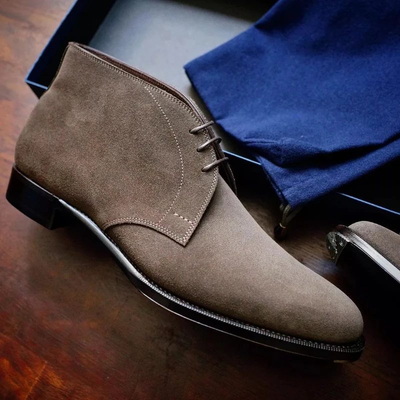 

Pointed Men Boots Retro Fashion Autumn Winter Bandage Suede Low Heel Casual Classic Comfortable Short Boots 8KH469