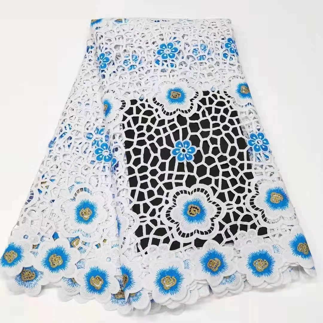

5 ярдов, молочный шелк, гипюр, кружевная ткань, блестки, Африканский шнур, кружевной материал для женского платья DPG57