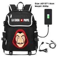 la casa de papel money heist house of paper backpack men women usb charging laptop travel bags boys backpack casual mochila