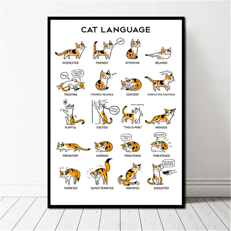 

Funny Cute Cat and Dog Language Nordic Posters and Prints Animal Training Knowledge Wall Art Canvas Painting Pictures Home Decor