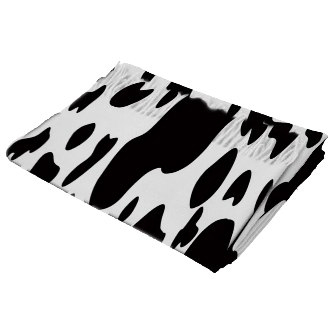 Модные большие шарфы черно-белые в стиле граффити из коровьей кожи толстые