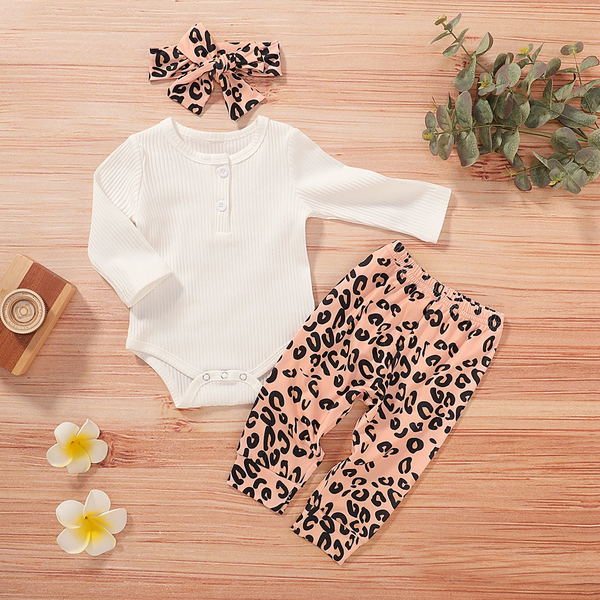 Одежда с леопардовым рисунком для новорожденных девочек 0-12 месяцев комплект из 2