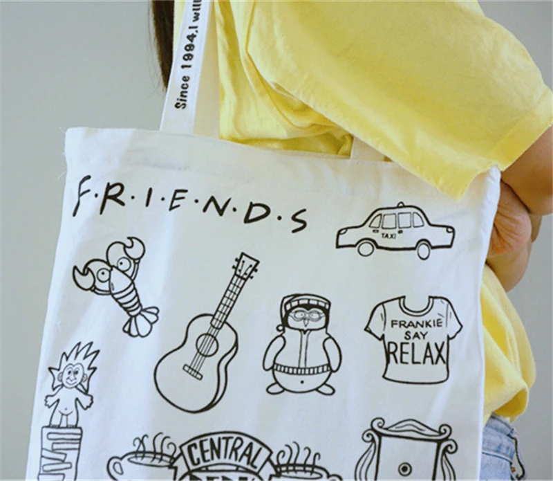 1 шт. Холщовая Сумка для покупок с принтом друзья| |