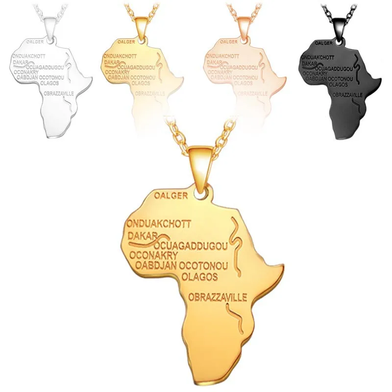 

Titanium steel stainless steel Africa map necklace Personality hip hop letter pendant necklace jewelry factory wholesale