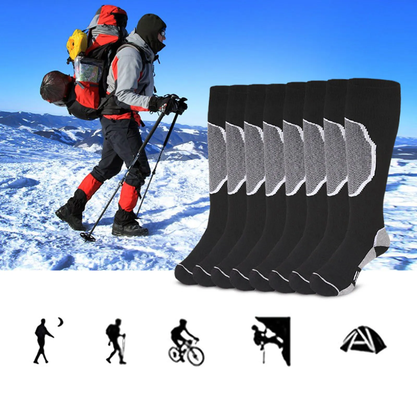 

2/4 Pairs Wool Thermal Snow Skiing Socks Warm Long Breathable Sports Stocking Winter High Performanc Snowboard