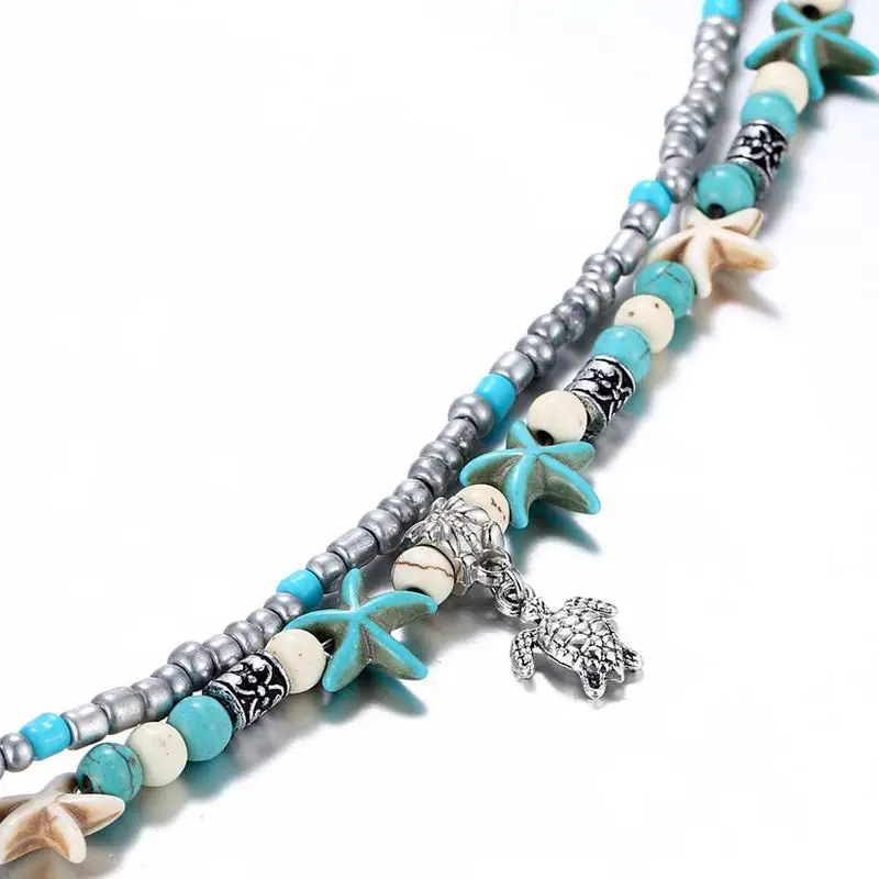 

Double Layer Sea Starfish Beads Bracelets For Women Stone Jewelry Bracelet Blue Girl's Gift Bohemia Yoga Ocean Beach Natura T0E2