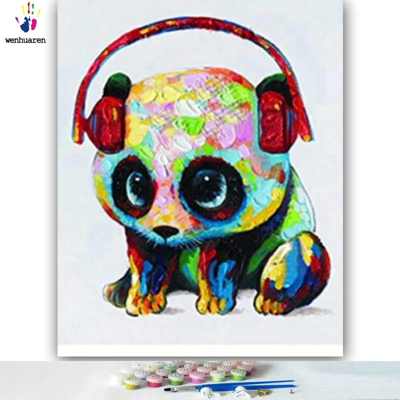 DIY картинки для раскраски по номерам с цветами Красочная картина &quotПанда&quot