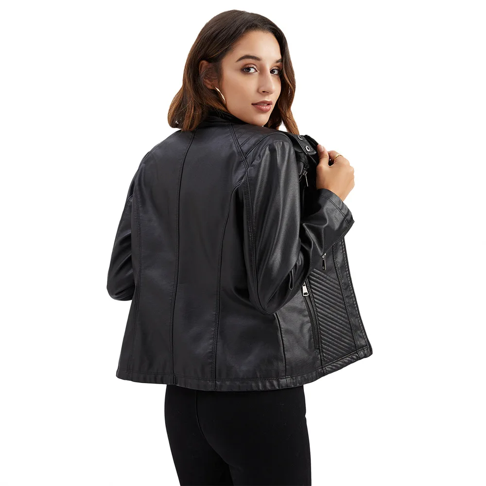 

2021 New Women's Casual Leather Clothes Stand Collar Jacket European and American Slim Fit Jacket Women