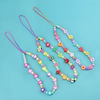 summer fashion colorful beads pearl cell phone chain for women girls soft clay diy mobile phone chains rope phone case lanyards