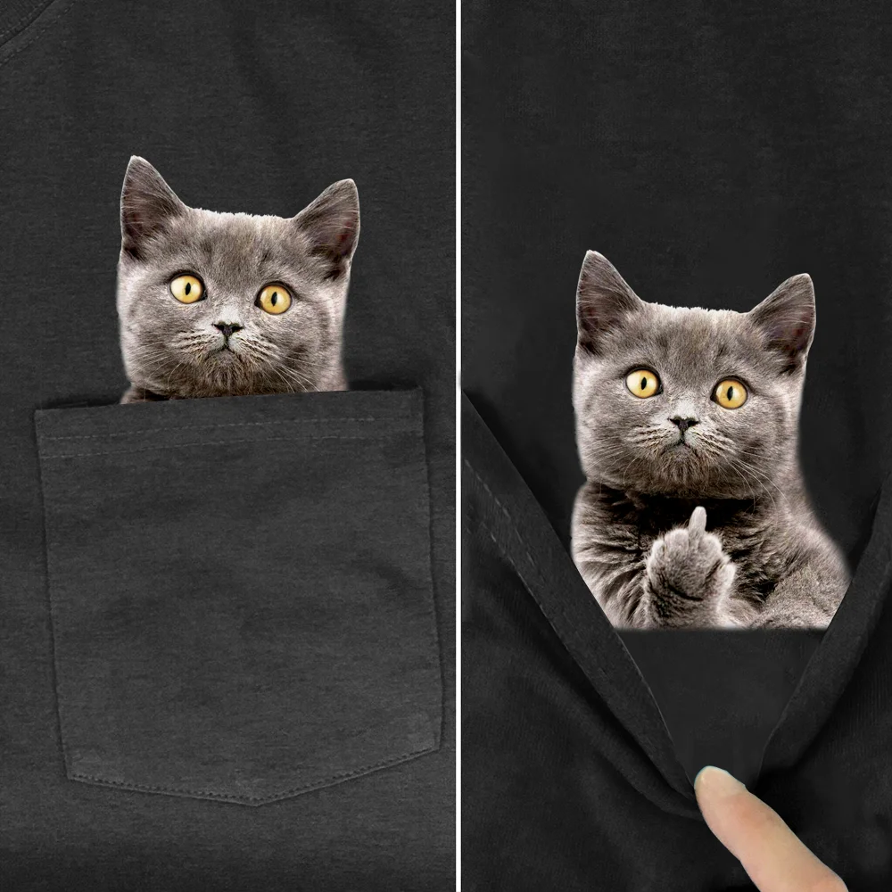 Animal T Shirt Fashion Brand summer pocket cat printed t-shirt men's for women shirts Hip hop tops funny cotton tees