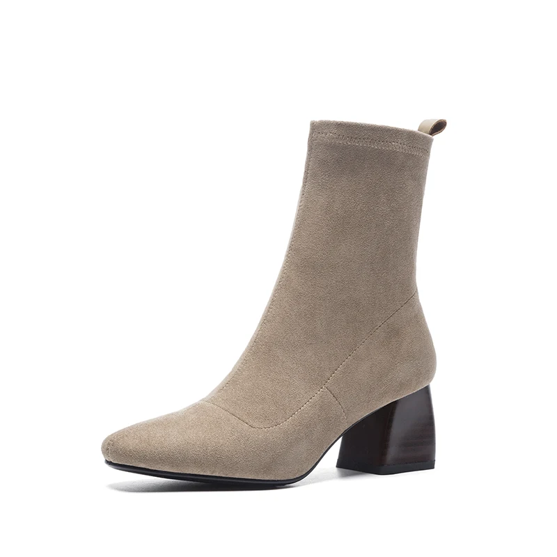 

Vangull Women Boots British style flock velvet stretch boots casual fashion internal leather European and American all match888