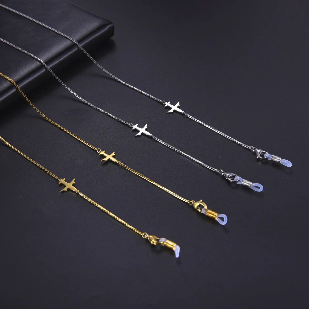 

Skyrim Cute Plane Aircraft Chain for Glasses Lanyard Women Men Stainless Steel Sunglasses Rope Eyewear Cord Mask Strap Necklace